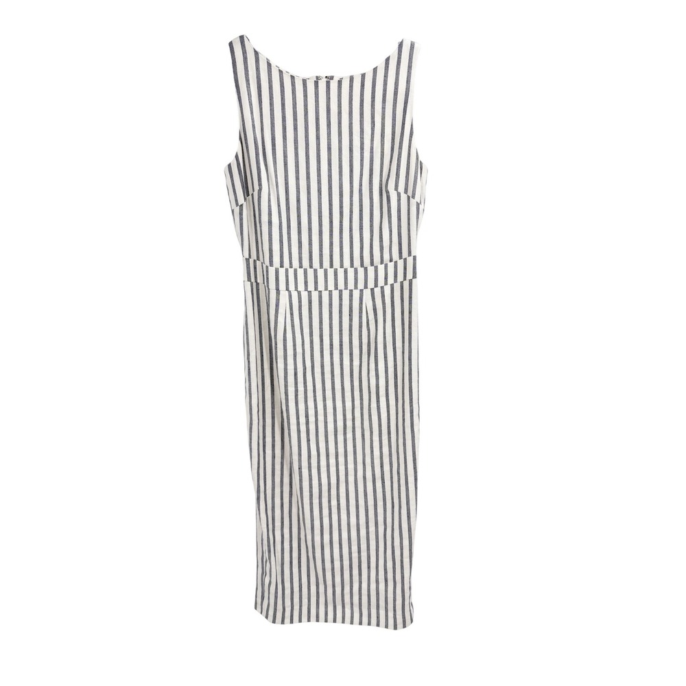 Boden Maggie Ivory Navy Blue Striped Linen Blend Sheath Midi Dress size 2 - Picture 4 of 13